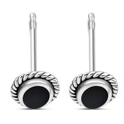 Medium Oval Black Onyx Stud Silver Earrings, e335